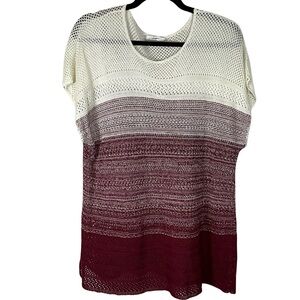 CJ Banks Top Size 1X Knit Burgundy and Cream